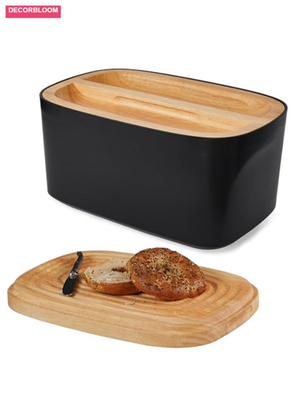 Large Bread Box with Cutting Board Lid, Eco-Friendly Bamboo Fiber, Fits